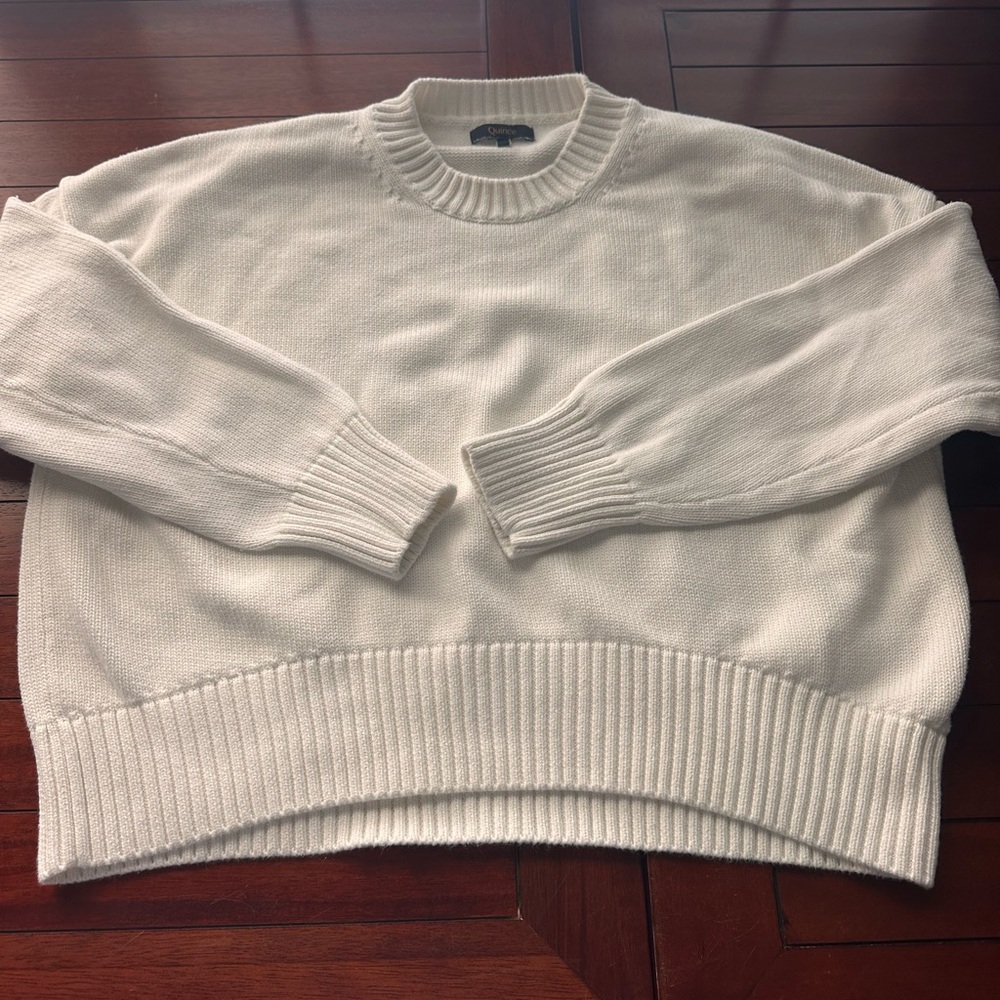 Quince Classic White Knit Sweater